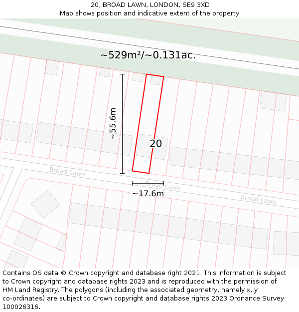 20, BROAD LAWN, LONDON, SE9 3XD: Plot and title map