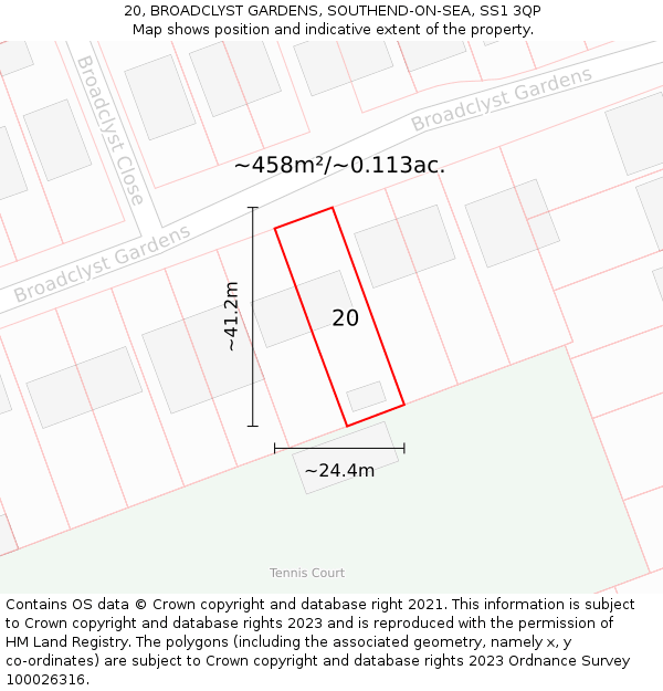 20, BROADCLYST GARDENS, SOUTHEND-ON-SEA, SS1 3QP: Plot and title map