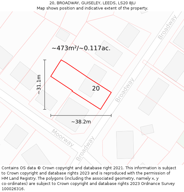 20, BROADWAY, GUISELEY, LEEDS, LS20 8JU: Plot and title map