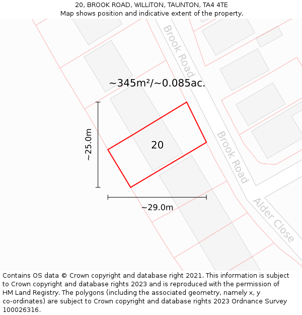 20, BROOK ROAD, WILLITON, TAUNTON, TA4 4TE: Plot and title map