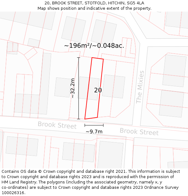 20, BROOK STREET, STOTFOLD, HITCHIN, SG5 4LA: Plot and title map