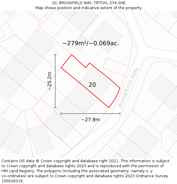 20, BROOKFIELD WAY, TIPTON, DY4 0NE: Plot and title map