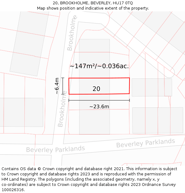 20, BROOKHOLME, BEVERLEY, HU17 0TQ: Plot and title map