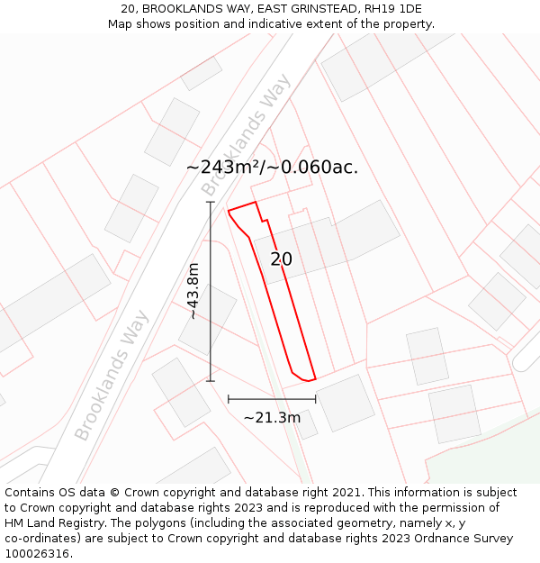 20, BROOKLANDS WAY, EAST GRINSTEAD, RH19 1DE: Plot and title map