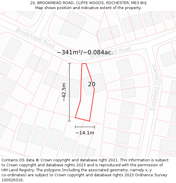 20, BROOKMEAD ROAD, CLIFFE WOODS, ROCHESTER, ME3 8HJ: Plot and title map