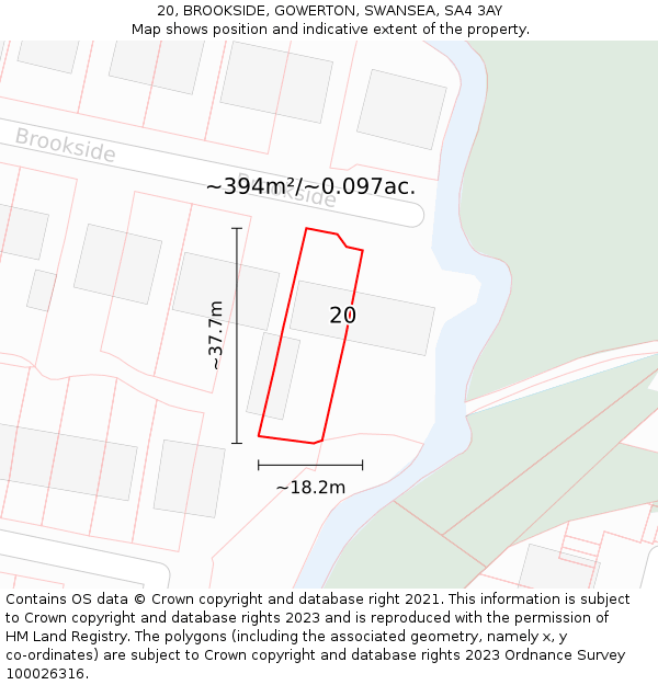 20, BROOKSIDE, GOWERTON, SWANSEA, SA4 3AY: Plot and title map