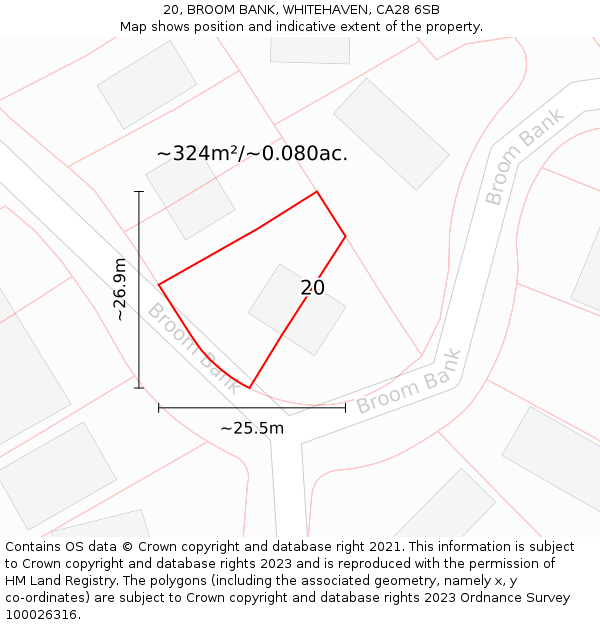 20, BROOM BANK, WHITEHAVEN, CA28 6SB: Plot and title map