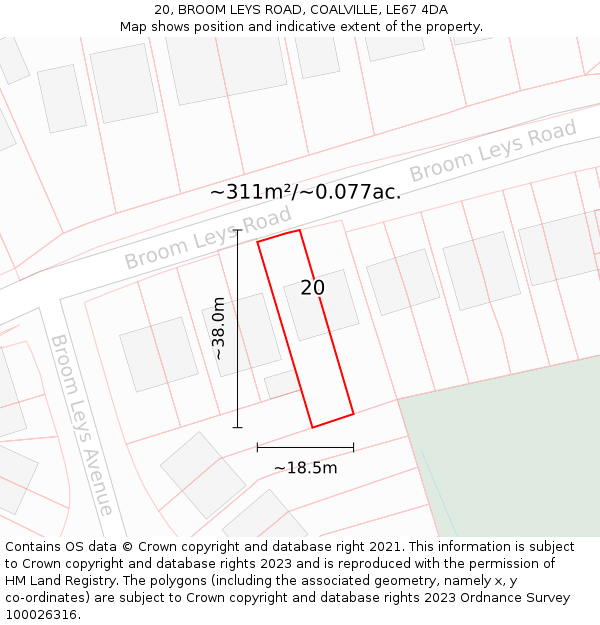 20, BROOM LEYS ROAD, COALVILLE, LE67 4DA: Plot and title map