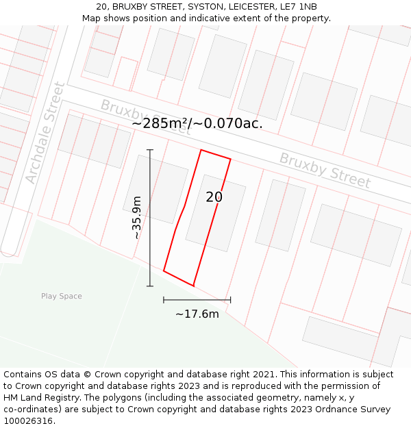 20, BRUXBY STREET, SYSTON, LEICESTER, LE7 1NB: Plot and title map