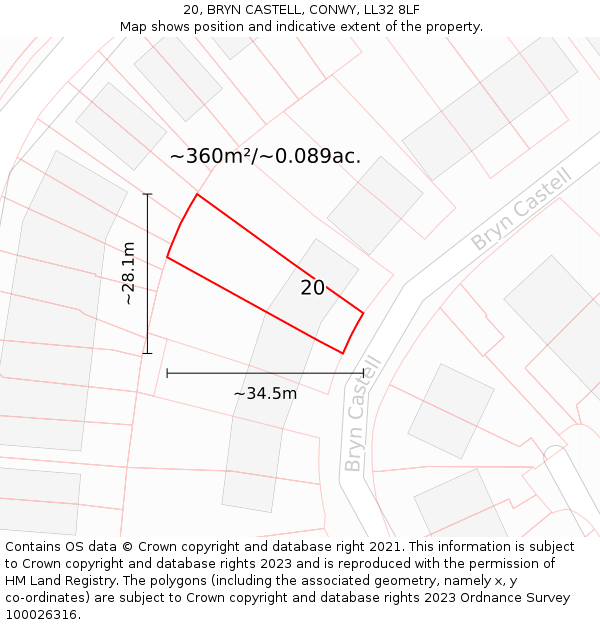 20, BRYN CASTELL, CONWY, LL32 8LF: Plot and title map