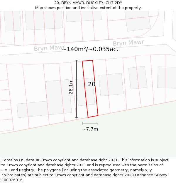 20, BRYN MAWR, BUCKLEY, CH7 2DY: Plot and title map