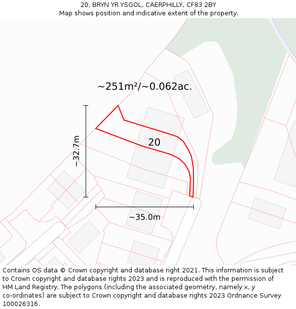 20, BRYN YR YSGOL, CAERPHILLY, CF83 2BY: Plot and title map