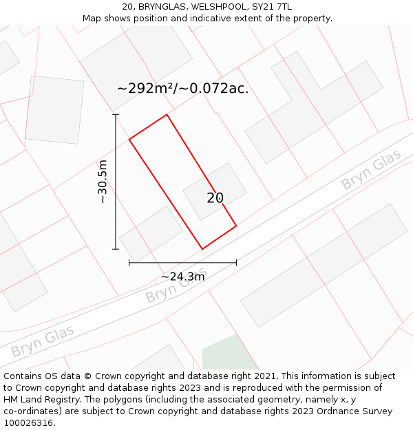 20, BRYNGLAS, WELSHPOOL, SY21 7TL: Plot and title map