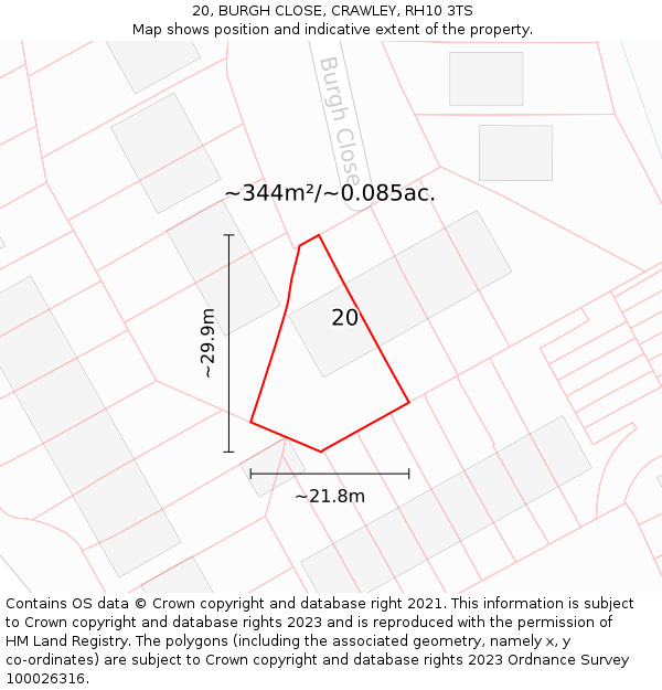20, BURGH CLOSE, CRAWLEY, RH10 3TS: Plot and title map