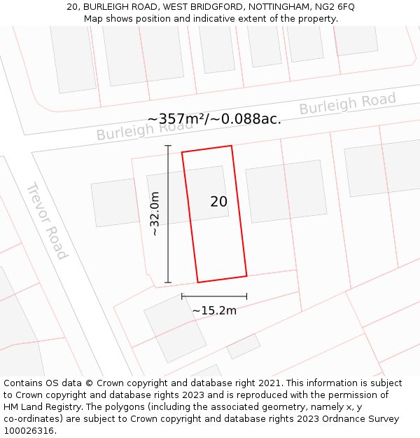 20, BURLEIGH ROAD, WEST BRIDGFORD, NOTTINGHAM, NG2 6FQ: Plot and title map