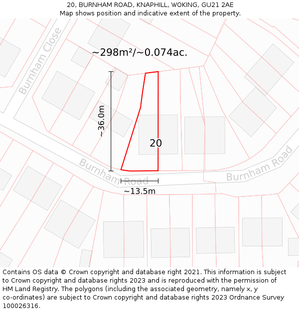 20, BURNHAM ROAD, KNAPHILL, WOKING, GU21 2AE: Plot and title map