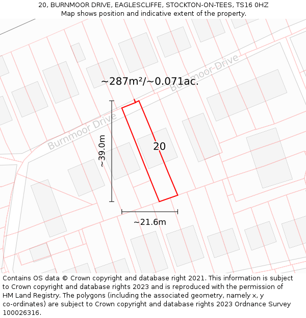 20, BURNMOOR DRIVE, EAGLESCLIFFE, STOCKTON-ON-TEES, TS16 0HZ: Plot and title map