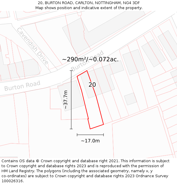 20, BURTON ROAD, CARLTON, NOTTINGHAM, NG4 3DF: Plot and title map