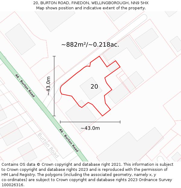 20, BURTON ROAD, FINEDON, WELLINGBOROUGH, NN9 5HX: Plot and title map