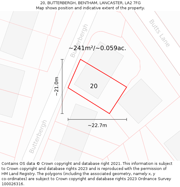 20, BUTTERBERGH, BENTHAM, LANCASTER, LA2 7FG: Plot and title map