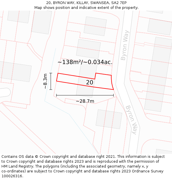 20, BYRON WAY, KILLAY, SWANSEA, SA2 7EP: Plot and title map