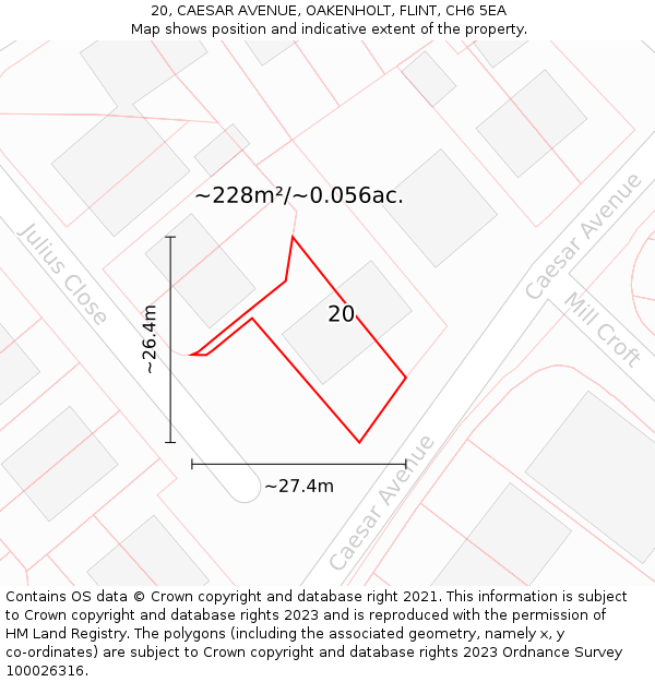 20, CAESAR AVENUE, OAKENHOLT, FLINT, CH6 5EA: Plot and title map