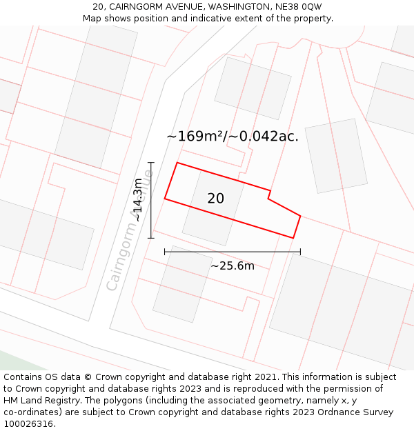 20, CAIRNGORM AVENUE, WASHINGTON, NE38 0QW: Plot and title map