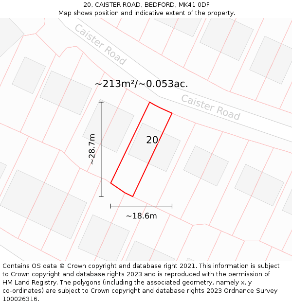 20, CAISTER ROAD, BEDFORD, MK41 0DF: Plot and title map