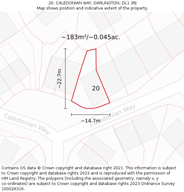 20, CALEDONIAN WAY, DARLINGTON, DL1 3RJ: Plot and title map