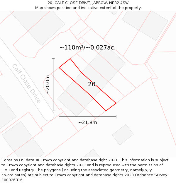 20, CALF CLOSE DRIVE, JARROW, NE32 4SW: Plot and title map