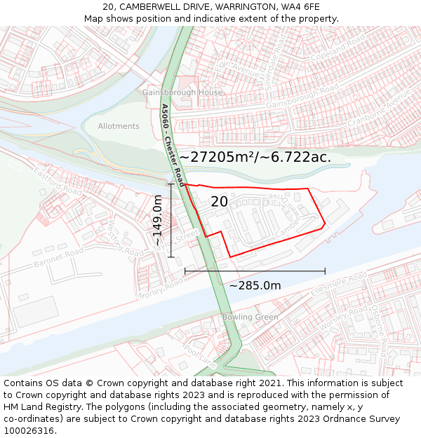 20, CAMBERWELL DRIVE, WARRINGTON, WA4 6FE: Plot and title map