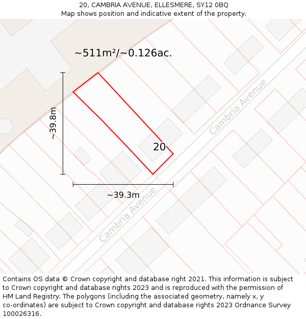20, CAMBRIA AVENUE, ELLESMERE, SY12 0BQ: Plot and title map
