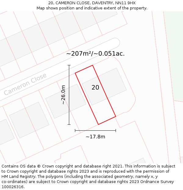 20, CAMERON CLOSE, DAVENTRY, NN11 9HX: Plot and title map