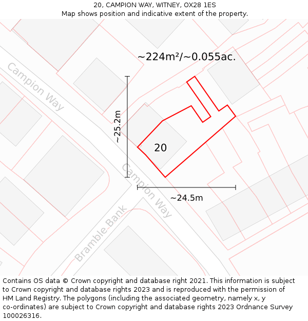 20, CAMPION WAY, WITNEY, OX28 1ES: Plot and title map