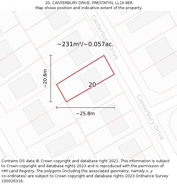 20, CANTERBURY DRIVE, PRESTATYN, LL19 8ER: Plot and title map