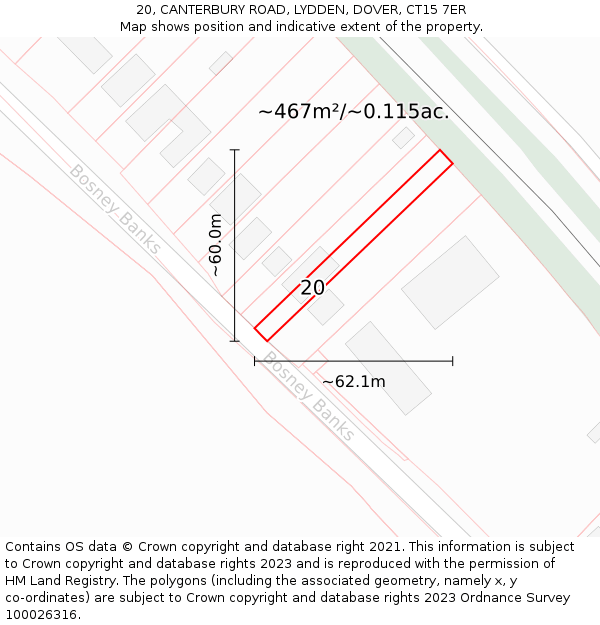 20, CANTERBURY ROAD, LYDDEN, DOVER, CT15 7ER: Plot and title map