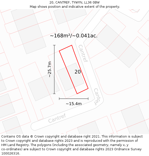 20, CANTREF, TYWYN, LL36 0BW: Plot and title map