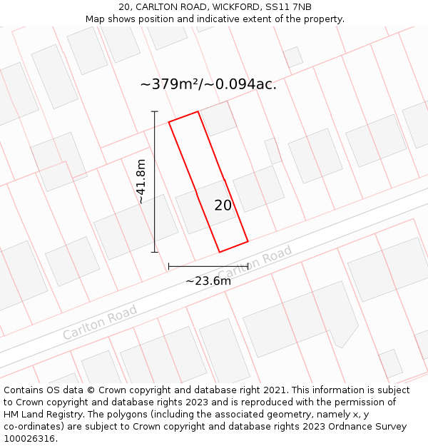 20, CARLTON ROAD, WICKFORD, SS11 7NB: Plot and title map