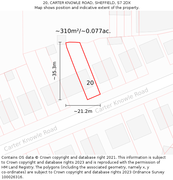 20, CARTER KNOWLE ROAD, SHEFFIELD, S7 2DX: Plot and title map