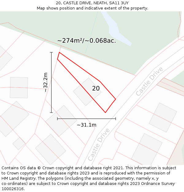 20, CASTLE DRIVE, NEATH, SA11 3UY: Plot and title map