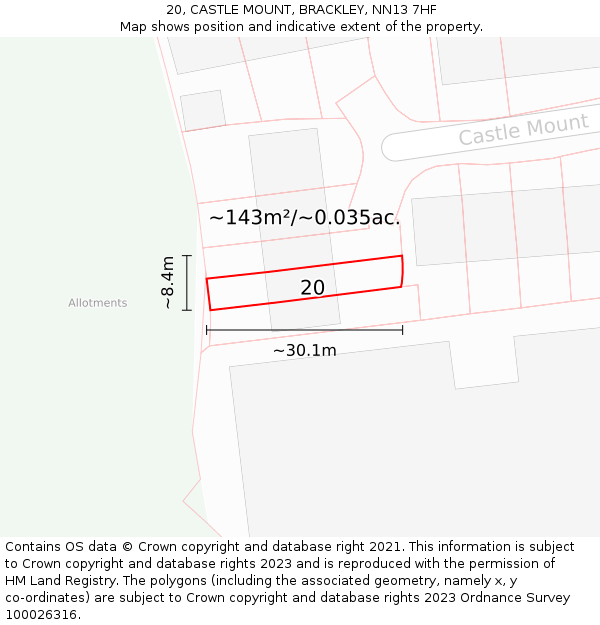 20, CASTLE MOUNT, BRACKLEY, NN13 7HF: Plot and title map