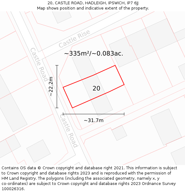 20, CASTLE ROAD, HADLEIGH, IPSWICH, IP7 6JJ: Plot and title map