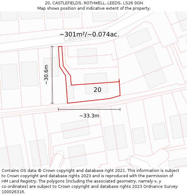 20, CASTLEFIELDS, ROTHWELL, LEEDS, LS26 0GN: Plot and title map
