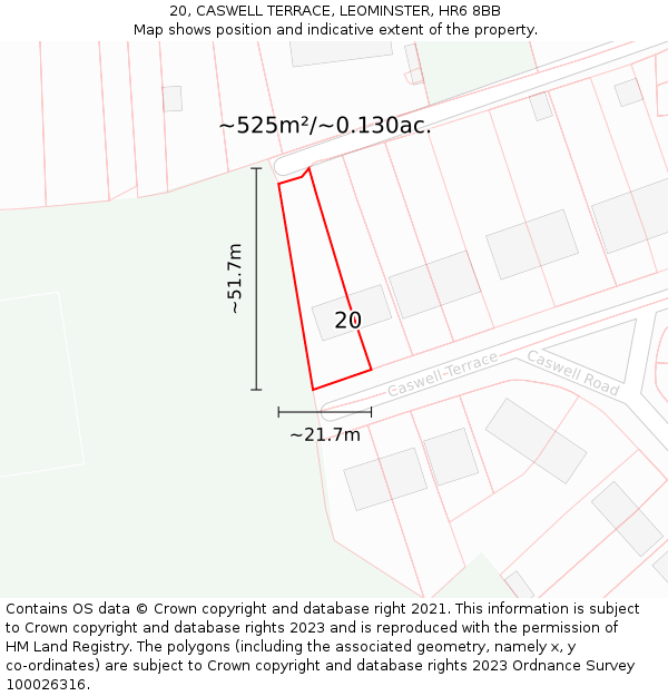 20, CASWELL TERRACE, LEOMINSTER, HR6 8BB: Plot and title map