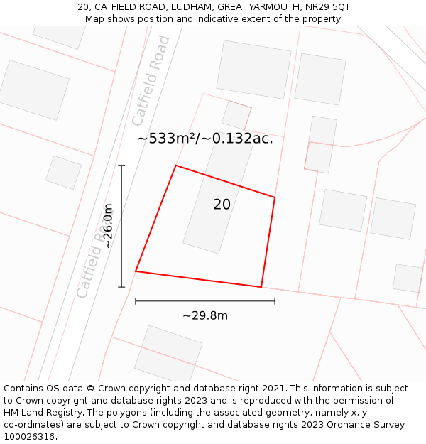 20, CATFIELD ROAD, LUDHAM, GREAT YARMOUTH, NR29 5QT: Plot and title map