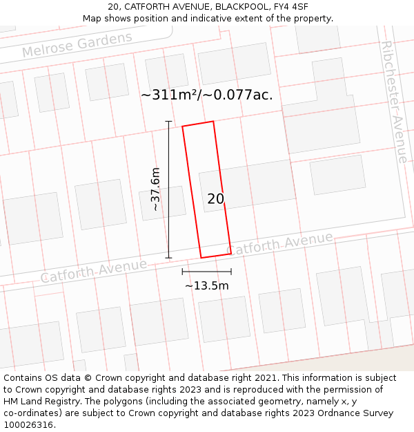 20, CATFORTH AVENUE, BLACKPOOL, FY4 4SF: Plot and title map