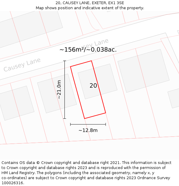 20, CAUSEY LANE, EXETER, EX1 3SE: Plot and title map