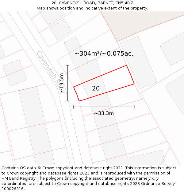 20, CAVENDISH ROAD, BARNET, EN5 4DZ: Plot and title map