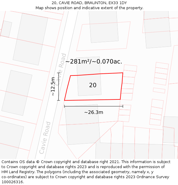 20, CAVIE ROAD, BRAUNTON, EX33 1DY: Plot and title map