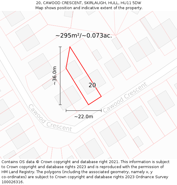 20, CAWOOD CRESCENT, SKIRLAUGH, HULL, HU11 5DW: Plot and title map